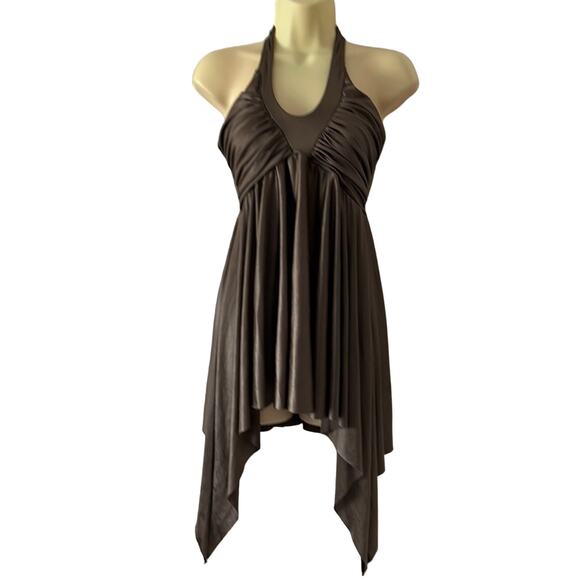 Curtain Call Brown Halter Lyrical Modern Dance Tunic Dress Costume Flowing Sz M - Picture 1 of 11